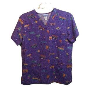 Musical Instrument Print Scrub Top Purple Mambo Samba‎ Tango Nurse